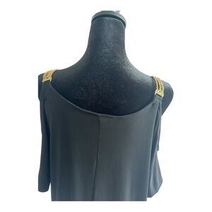 Thalia Sodi Black Ruffled Gold Chain
Open Cold Shoulder Sleeve Blouse Dress